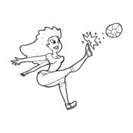 cartoon female soccer player kicking ball N14