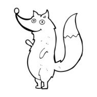 cartoon waving wolf N23