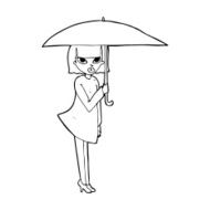 cartoon woman with umbrella N16