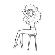cartoon woman posing on stool N13