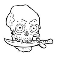 cartoon pirate skull with knife in teeth N13