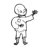 cartoon skeleton waving N13