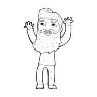 cartoon happy bearded man waving arms N13
