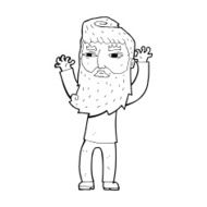 cartoon bearded man waving arms N12