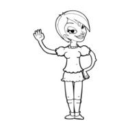 cartoon waving woman N186