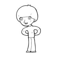 cartoon happy boy with hands on hips N12