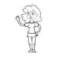 cartoon worried woman waving N25