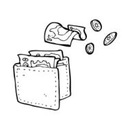 cartoon wallet spilling money N14