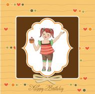 birthday greeting card with girl and big cupcake N6