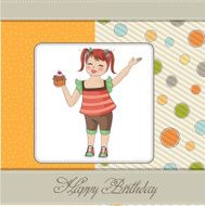 birthday greeting card with girl and big cupcake N7