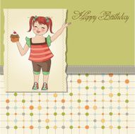 birthday greeting card with girl and big cupcake N8