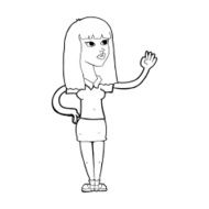 cartoon pretty woman waving N117