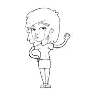 cartoon pretty woman waving N118