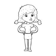 cartoon pretty girl with hands on hips N14
