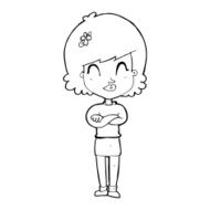 cartoon happy woman with folded arms N26