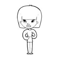 cartoon woman gesturing at herself N12