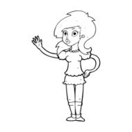 cartoon pretty woman waving for attention N14