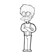 cartoon hipster man with mustache and spectacles N14