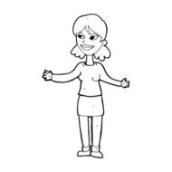 cartoon happy woman shruggin shoulders N5