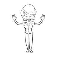 cartoon pretty woman with hands in air N13