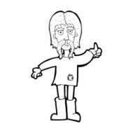 cartoon hippie man giving thumbs up symbol N13
