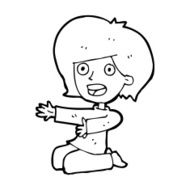 cartoon shocked woman on knees N13