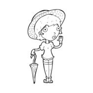 cartoon woman in summer hat waving N12