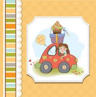 birthday card with funny little girl N9