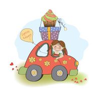 birthday card with funny little girl N17