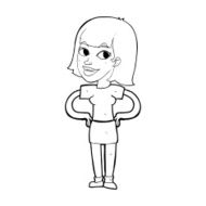 cartoon happy woman with hands on hips N25