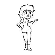 cartoon worried woman in dress pointing N14
