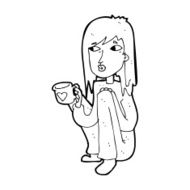 cartoon woman sitting with cup of coffee N14