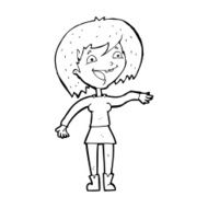 cartoon waving woman N189