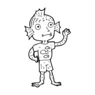 cartoon waving fish boy N14