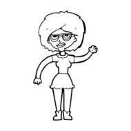 cartoon waving woman wearing spectacles N14