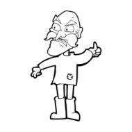 cartoon angry old man in patched clothing N13