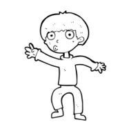 cartoon boy waving warning N14