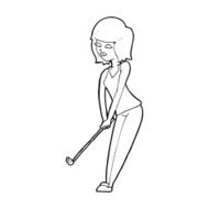 Cartoon Woman Playing Golf N30