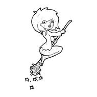 cartoon witch riding broomstick N28