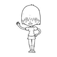 cartoon waving woman N190