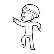 cartoon man in bike helmet pointing N13