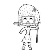 cartoon woman with knife and harpoon N13