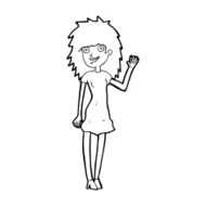 cartoon happy woman waving N13