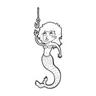 cartoon mermaid and fish hook N13