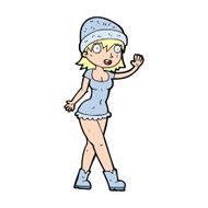 cartoon pretty girl in hat waving N14