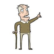 cartoon old man with walking stick N12