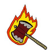 cartoon flaming axe N14