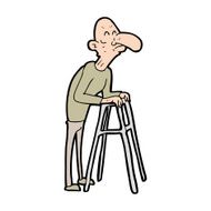 cartoon old man with walking frame N11