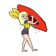 cartoon woman carrying canoe N12