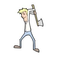 cartoon man swinging axe N14